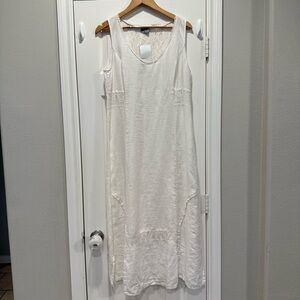 NWT Del Sol Linen Maxi Dress XL White Lace Crochet Coastal Beach Lagenlook